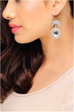 Victorian Drop Pearl Studded Crystal Bow Earrings