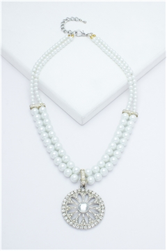 Duo Pearl Strand Diamante Pendant Necklace