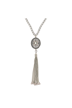 Grey Cameo Pendant Pearl Tassel Necklace