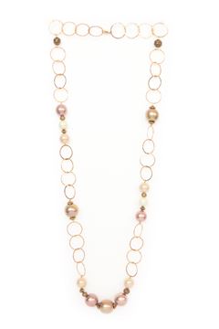 Hammered Gold Plated Rings Majorca Pearl Long Necklace