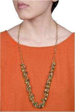 The Charleston Green Tone Glass Bead Long Necklace