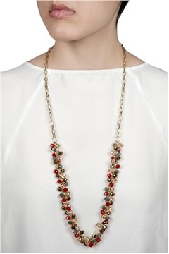 Prohibition Era Red Tone Glass Beads Long Necklace