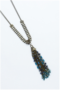 Bianca Tassel Blue Glass Beads Tassel Pendant Necklace