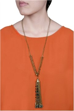 Bianca Tassel Blue Glass Beads Tassel Pendant Necklace