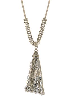 Desmonda Grey Glass Beads Tassel Pendant Necklace