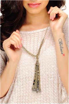 Desmonda Grey Glass Beads Tassel Pendant Necklace