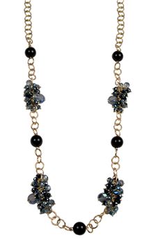 Starry Eyes Black Pearl Gold Link Long Necklace