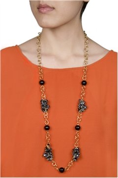 Starry Eyes Black Pearl Gold Link Long Necklace Starry Eyes Black Pearl Gold Link Long Necklace
