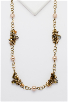 Soul Searcher Topaz Pearl Gold Link Long Necklace