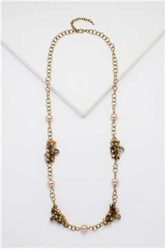 Soul Searcher Topaz Pearl Gold Link Long Necklace