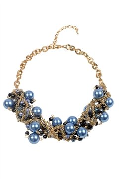 Star Gazer Blue Crystal Pearl Statement Necklace