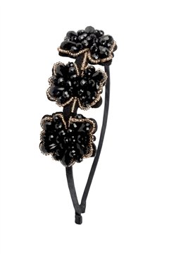 The Queen Waldorf Black and Gold Crystal Floral Hairband