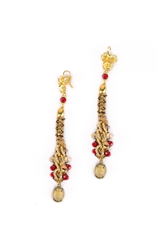 Woven Golden Long Crystal Drop Earrings