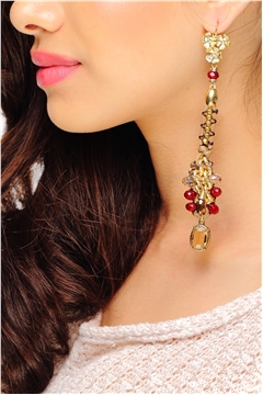 Woven Golden Long Crystal Drop Earrings