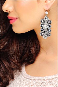 Grey Velvet Cocktail Crystal Studded Earrings