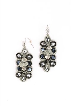 Grey Velvet Cocktail Crystal Studded Earrings
