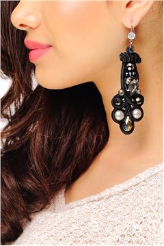 Black Velvet Crystal and Pearl Studded Earrings