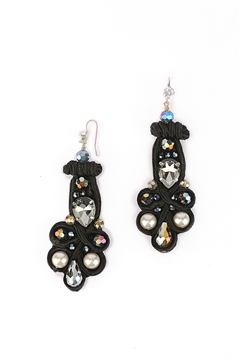 Black Velvet Crystal and Pearl Studded Earrings