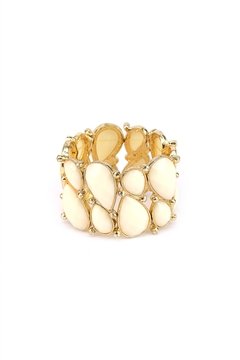 Stretch White Glass Stone Cuff Bracelet