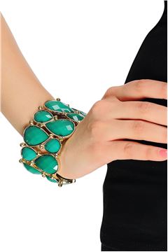 Stretch Green Glass Stone Cuff Bracelet