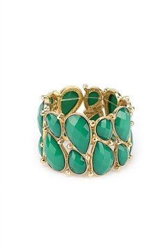 Stretch Green Glass Stone Cuff Bracelet
