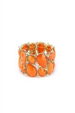 Stretch Orange Glass Stone Cuff Bracelet