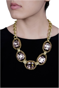 Blush Empress Pink Square Crystals Necklace