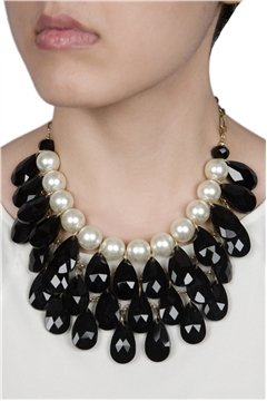 Showstopper Night Out Black Pearl Crystal Drop Statement Necklace