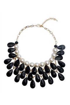 Showstopper Night Out Black Pearl Crystal Drop Statement Necklace