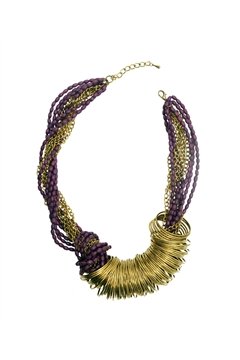 Spinning Around Violet Resin Beads Gold Ring Necklace