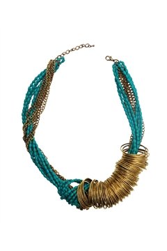 Spinning Around Turquoise Resin Beads Gold Ring Necklace