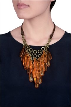 Flaming Orange Cracked Glass Bead Effect Chandelier Necklace