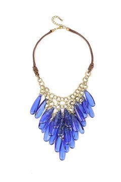 Electric Blue Cracked Glass Bead Effect Chandelier Necklace