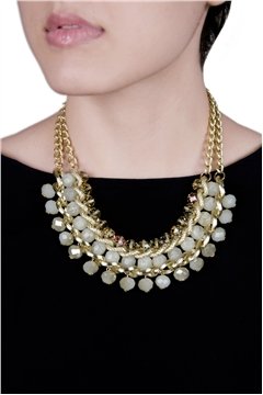 Spunky White Crystal Drops Gold Necklace