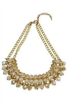 Spunky White Crystal Drops Gold Necklace