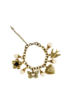 I'll Fly With You Antique Gold Charms Bracelet