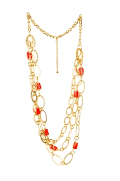Became Mucho Gold Chain Red Stone Layered Necklace