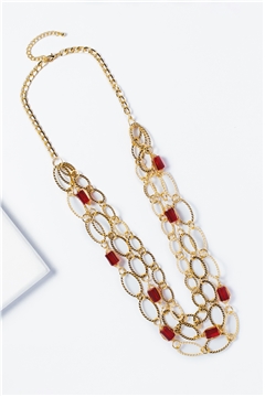Became Mucho Gold Chain Red Stone Layered Necklace