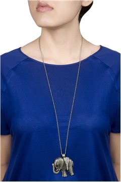 Silver Elephant Diamante Pendant Necklace