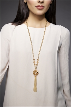Glass Beads Ring Tassel Necklace