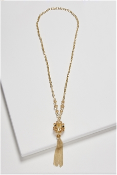 Glass Beads Ring Tassel Necklace