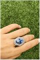 Neptune Blue Stone Hexagon Diamante Ring