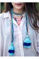 Multi-Way Shaded Blue Orange Tassel Glass Bead Open Necklace