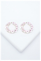 Mother Of Pearl Button Pink Thread Hoop Earrings