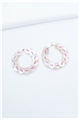 Mother Of Pearl Button Pink Thread Hoop Earrings