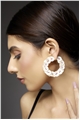 Mother Of Pearl Button Red Thread Hoop Earrings
