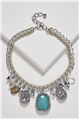 Turquoise Crystal Charms Bib Necklace