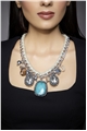 Turquoise Crystal Charms Bib Necklace
