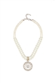 Duo Pearl Strand Diamante Pendant Necklace