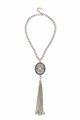 Grey Cameo Pendant Pearl Tassel Necklace